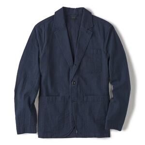 Flint & Tinder Preppy Seersucker Blazer Jacket Medium Navy Blue Cotton Coastal